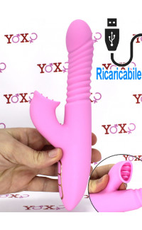 Yoxo Sexy Shop - Vibratore Rabbit Rosa in Silicone Riscaldante con Rilievi  ed Effetto Lingua 21 x 3,5 cm.