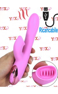 Yoxo Sexy Shop - Vibratore Rabbit Rosa in Silicone Riscaldante ed Effetto Lingua 21 x 3,5 cm.