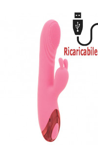 Yoxo Sexy Shop - Vibratore Rabbit Rosa Riscaldante in Silicone con Rilievi Stimolanti e Bunny 21 x 3,4 cm.