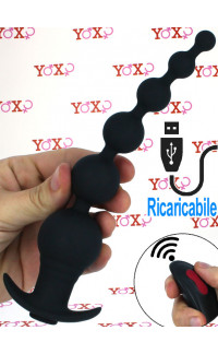 Yoxo Sexy Shop - Catena anale vibrante con 6 sfere progressive in silicone nero 20,5 x 3,8 cm.