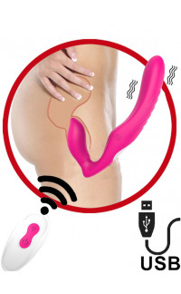 Yoxo Sexy Shop - Strapless strap-on vibrante senza lacci in silicone magenta con telecomando wireless 22 x 3,2 cm.