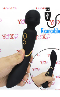 Yoxo Sexy Shop - Massaggiatore e vibratore 2 in 1 in silicone nero ricaricabile USB 20 x 3,6 cm.