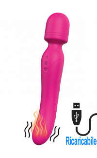 Yoxo Sexy Shop - Massaggiatore e Vibratore 2 in 1 Riscaldante 23 x 4,3 cm. in Silicone Ricaricabile USB Fucsia