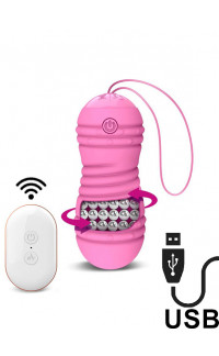 Yoxo Sexy Shop - Ovetto Wireless Hiibo con Perle Rotanti in Silicone 8,7 x 3,4 Rosa Ricaricabile con USB