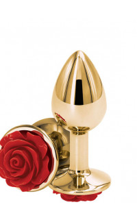 Yoxo Sexy Shop - Cuneo Anale in Alluminio con Gemma a Forma di Rosa Rossa 8,9 x 3,3 cm. Oro