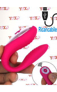 Yoxo Sexy Shop - Vibratore per Coppia in Puro Silicone Rosa Ricaricabile USB con Telecomando Senza Fili