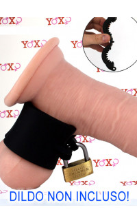 Yoxo Sexy Shop - Cruncher ball stretcher in silicone nero con punte e lucchetto 4,3 x 4 cm.