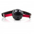 Gag Ball Nera Forata con Elastico e Cinturino in Similpelle Regolabile - 0