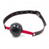 Gag Ball Nera Forata con Elastico e Cinturino in Similpelle Regolabile - 1