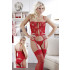 Set 3 Pezzi Rosso - Guepiere con Slip e Calze Coordinate - Taglia Unica Elasticizzata (Tg.36-48) - 1