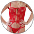 Set 3 Pezzi Rosso - Guepiere con Slip e Calze Coordinate - Taglia Unica Elasticizzata (Tg.36-48) - 4