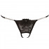 Tanga minimale in pizzo nero con strass e ricami con rosa nera e lacci sul retro - 2