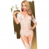 Bodystocking a Manica Corta con Ricami in Pizzo ed Effetto Reggi Calze Bianco - Sugarbaby - 0