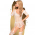 Bodystocking a Manica Corta con Ricami in Pizzo ed Effetto Reggi Calze Bianco - Sugarbaby - 1