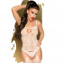 Bodystocking Ricamato con Spalline Fini ed Effetto Reggi Calze Bianco - Magic Cross - 0