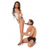 Strapon Ball gag nera con cinturino regolabile, lucchetto e dildo da 12,7 x 3,8 cm. - 1