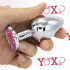 Cuneo Anale Large in Alluminio con Gemma a Forma di Cuore Tipo Diamante Rosa 9,4 x 4,1 cm. - 0