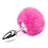 Cuneo Anale in Acciaio con Coda a Pompon Rosa 7 x 3 cm. Argento - 0