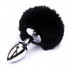Cuneo Anale in Acciaio con Coda a Pompon Nero 7 x 3 cm. Argento - 0