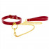 Collare in Ecopelle e Guinzaglio con Catena in Metallo. Rosso e Oro - 0