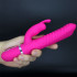 Vibratore Rabbit Fucsia in Silicone con Rilievi Stimolanti 22 x 3,5 cm. - 0