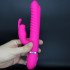 Vibratore Rabbit Fucsia in Silicone con Rilievi Stimolanti 22 x 3,5 cm. - 2